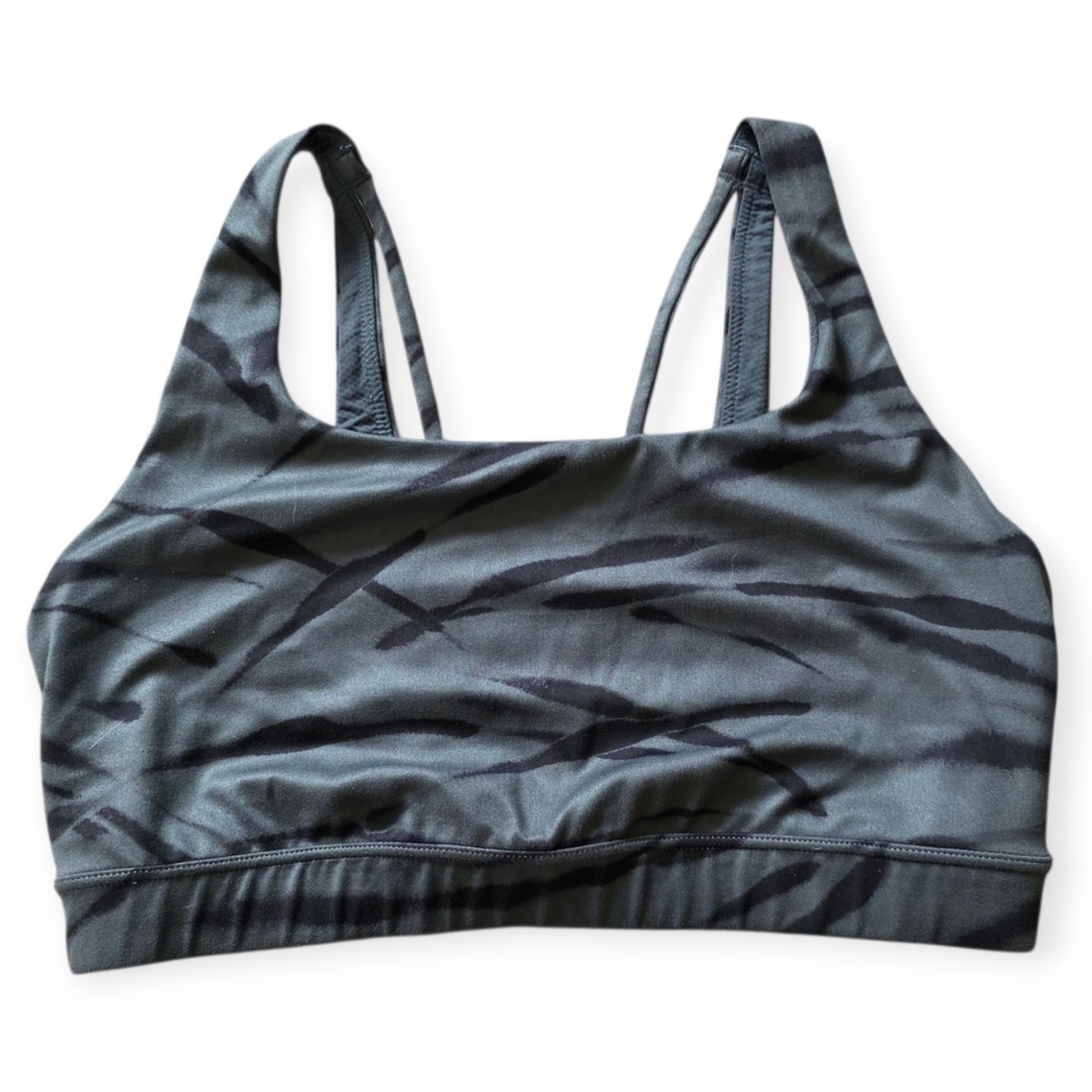 Athleta Exhale Sports Bra, Anthracite Grey Zebra, Size Small - Picture 2 of 5